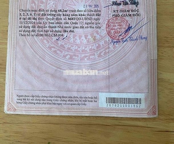 Bán Đất Thổ Cư - Chính Chủ . Tương lai mặt tiền . 4x21m. thổ 4x17