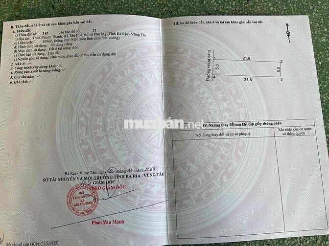 5x21,8 full thổ cư -Tân Hoà , phú Mỹ -Mặt tiền nhựa , cần bán gấp