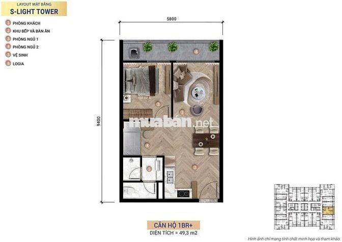 Bán Căn 1BR+/57.6m2 S-Light Tower Chỉ 2.8 tỷ - View Sông - CK 18.5%