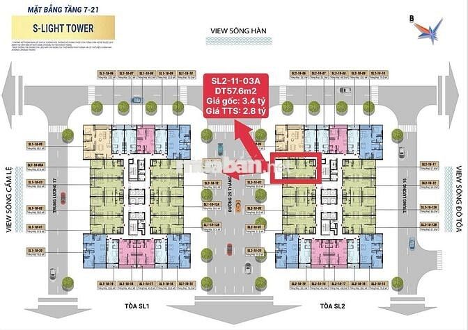 Bán Căn 1BR+/57.6m2 S-Light Tower Chỉ 2.8 tỷ - View Sông - CK 18.5%