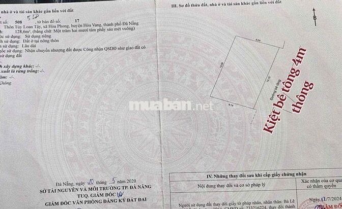 Đất kiệt ngay chợ Tuý Loan ngang dài 14m thích hợp xây nhà mái Thái