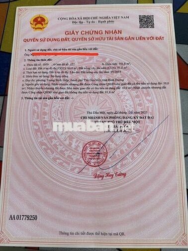 Bán đất mặt tiền gần chợ tương Bình hiệp