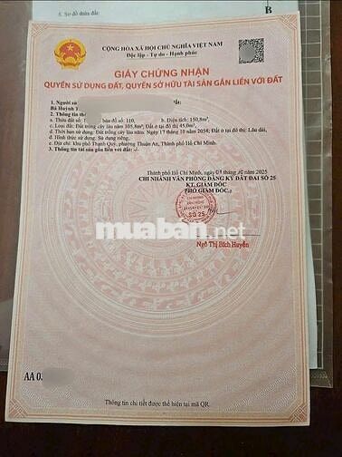 Bán đất mặt tiền HỒ VĂN MÊN Phường Thuận An TPHCM 150m2 Sổ hồng riêng