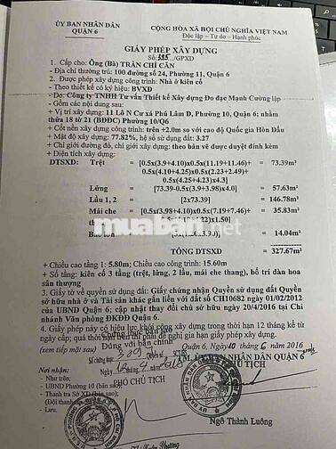 🏡 Bán nhà lầu đúc kiên cố đường Bình Phú. Quận 6. 👉 Diện tích : 4.5 x