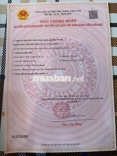 Cần bán gấp đất thổ cư 194m² hẻm xe hơi Nguyễn Văn Lượng, giá tốt