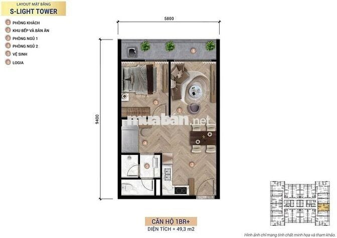 Bán Căn 1BR+/57.6m2 S-Light Tower Giá 2.8 tỷ - View Sông - CK 18.5%