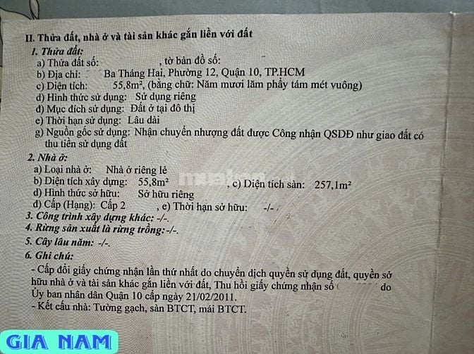 BÁN NHÀ MẶT TIỀN KINH DOANH : 366 ĐƯỜNG 3/2 - P. 12 - Q. 10 - TPHCM