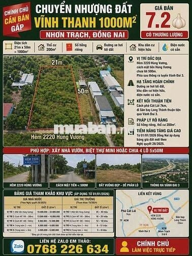 chuyển nhượng đất thổ cư tại Vĩnh Thanh Nhơn Trạch Đồng Nai