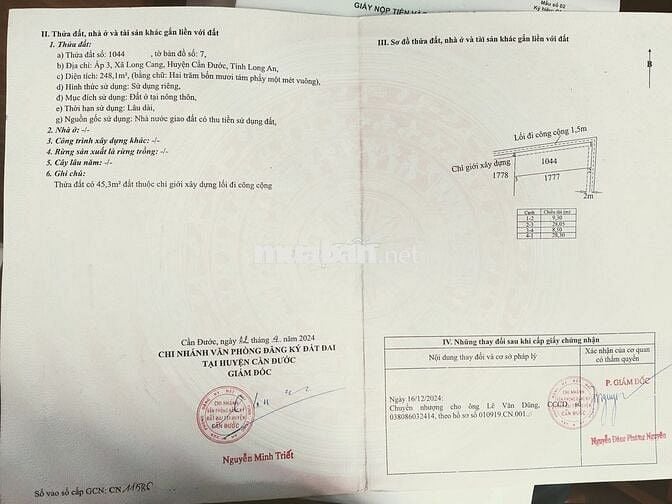 CHÍNH CHỦ BÁN ĐẤT THỔ CƯ XÃ LONG CANG – CẦN ĐƯỚC, LONG AN