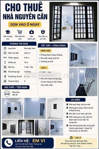 Cho Thuê Nguyên Căn Q3 Trung Tâm Trần Văn Đang