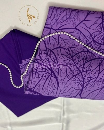 Bộ vải tím in cành lá đẹp xỉuuuu - tone tím lavender kết hợp họa tiết 