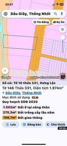Bán 1974m² đất Dầu Giây – Mặt tiền đường nhựa, gần KCN