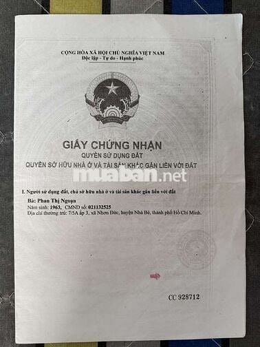 ĐẤT NỀN CÓ NHÀ MẶT TIỀN Nhơn Đức - Nhà Bè