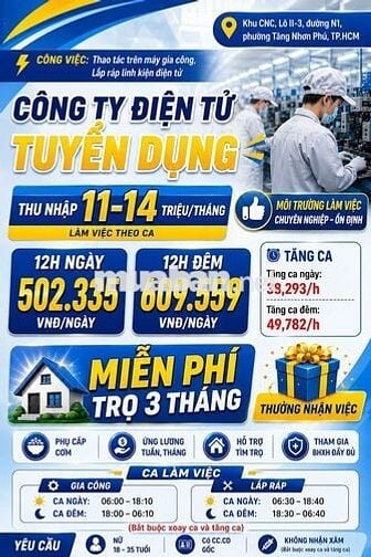THỦ ĐỨC - TUYỂN LĐPT - BAO CƠM & MIỄN PHÍ TRỌ