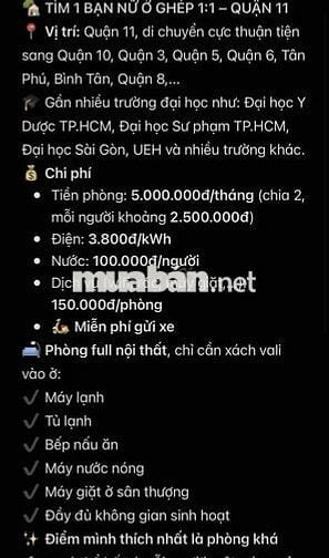 Ở GHÉP PHÒNG 1:1 Nữ hssv hoặc nvvp