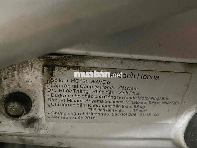 Cần Bán  Honda Wave Alpha 2016 Bstp Chính Chủ