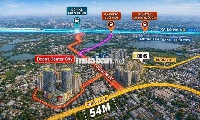 Chỉ 2,8 Tỷ - Căn Hộ 2PN+2WC Bcons Center City, Thanh Toán 1%/Tháng