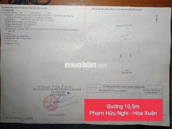 Bán đất Mặt tiền Đường Phạm Hữu Nghi, Hòa Xuân, Đà Nẵng