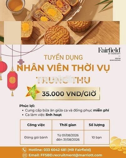 [KO CẦN KN] NHÂN VIÊN THỜI VỤ TRUNG THU BÌNH DƯƠNG