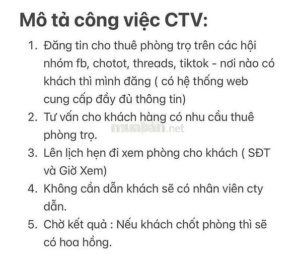 CẦN 3 BẠN CTV REP TIN NHẮN KHÁCH THUÊ PHÒNG
