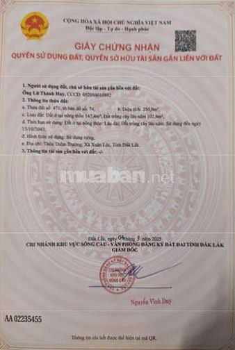 BÁN 2 LÔ ĐẤT THỔ CƯ CHÍNH CHỦ – SÔNG CẦU, PHÚ YÊN