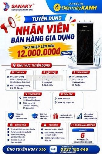 TUYỂN NHÂN VIÊN TƯ VẤN BÁN HÀNG SANAKY TẠI ĐMX