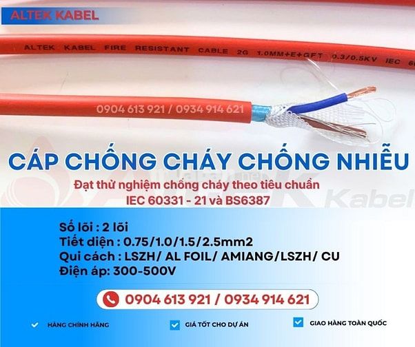 Cáp tín hiệu báo cháy 2x1.0mm2 chống cháy chống nhiễu Altek Kabel
