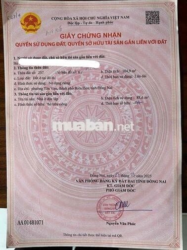 Nhà tân vạn 105m2 hoàn công 3pn giá 2,680tr