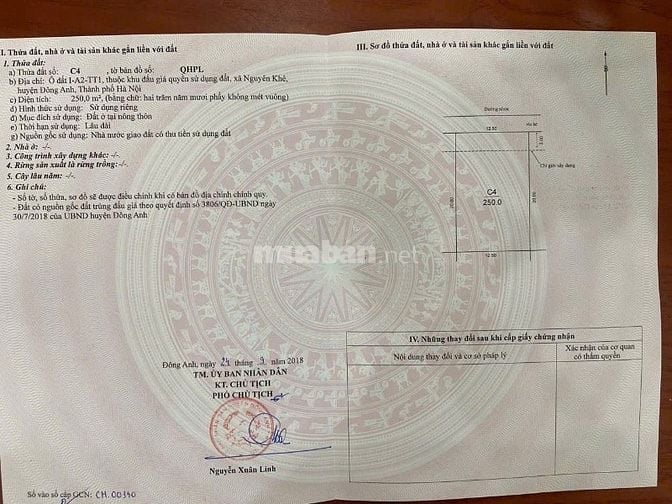 Bán 250m2 lô biệt thự khu Đô Thị Nguyên Khê,Phúc Thịnh,Hà Nội