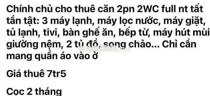 CHO THUÊ BCONS CITY 2PN2wc FULL NỘI THẤT