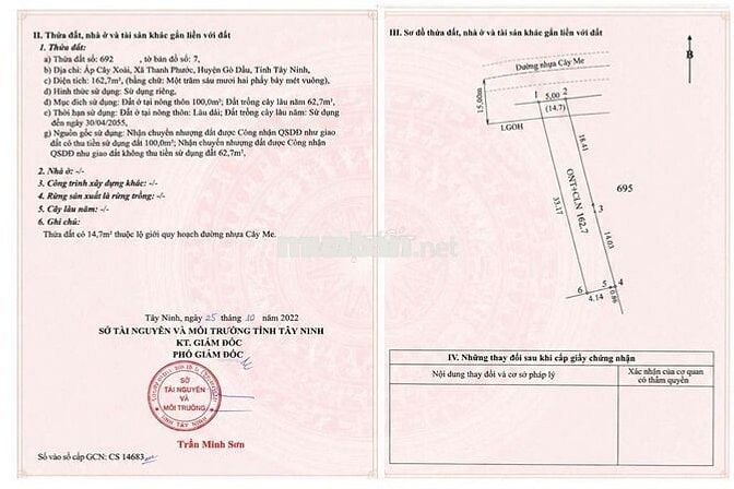 Bán Đất mặt tiền đường Cây Me Ng 5 X 33 =165m đã lên 100 m thổ cư