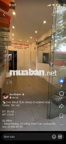 🏡CHO THUÊ CỬA HÀNG Ở HOÀNG HOA THÁM, TÂY HỒ  DT: 30 m2 MT: 2.5 m  Ưu đ