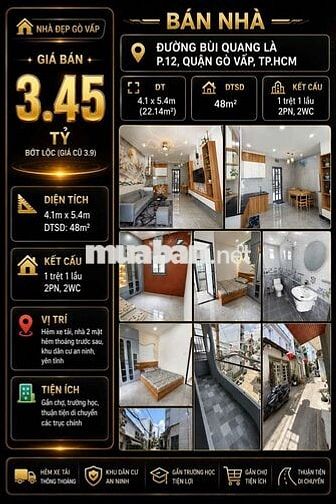 [SHR] Lý Thường Kiệt P.4 1 Trệt 1 Lầu Hẻm 2m5