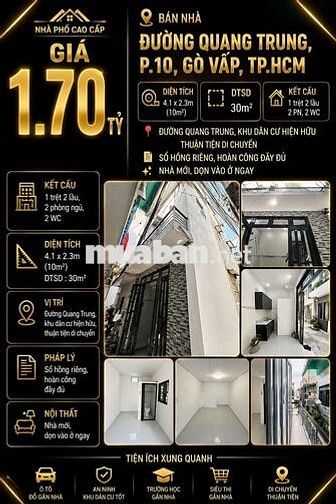 [SHR] Lý Thường Kiệt P.4 1 Trệt 1 Lầu Hẻm 2m5