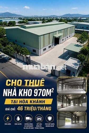 CHO THUÊ NHÀ KHO 970M² TẠI HÒA KHÁNH – GIÁ CHỈ 46 TRIỆU/THÁNG