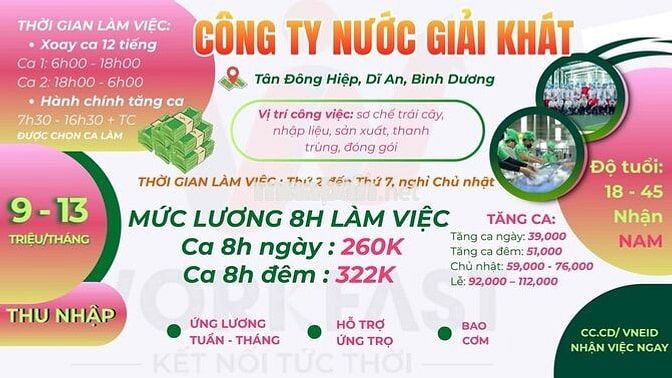 Việc làm thời vụ, chính thức Bình Dương - Quận9
