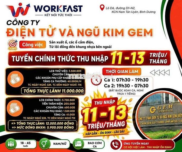 Việc làm thời vụ, chính thức Bình Dương - Quận9