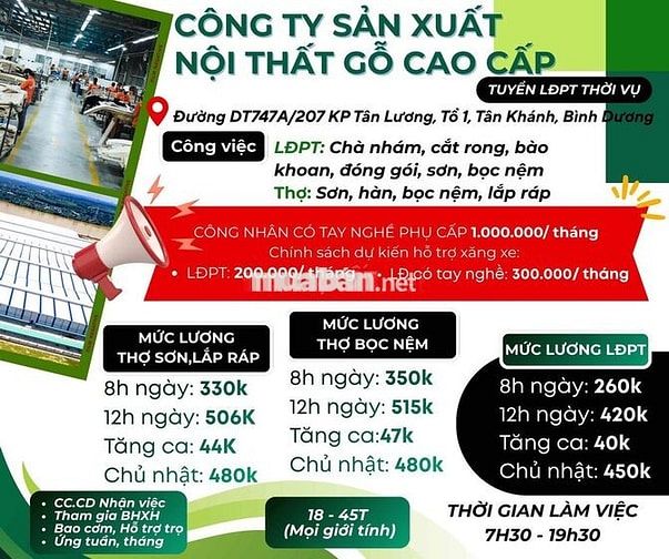 Việc làm thời vụ, chính thức Bình Dương - Quận9