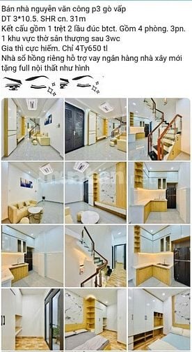 Bán nhà Nguyễn Văn Công, P.3, Gò Vấp, DT 3x10,5, 2 lầu, 4,65 tỷ