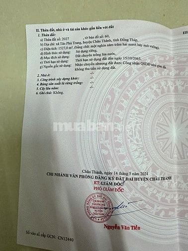 BÁN ĐẤT NÔNG NGHIỆP CHÍNH CHỦ TẠI HUYỆN CHÂU THÀNH, TỈNH ĐỒNG THÁP