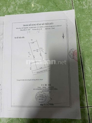 Bán đất thổ cư mặt tiền đường Kênh 3, Đức Hòa, Long An 