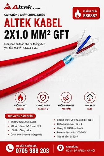 Cáp chống cháy chống nhiễu Altek Kabel 2x1.0 GFT - Cáp chống cháy FR