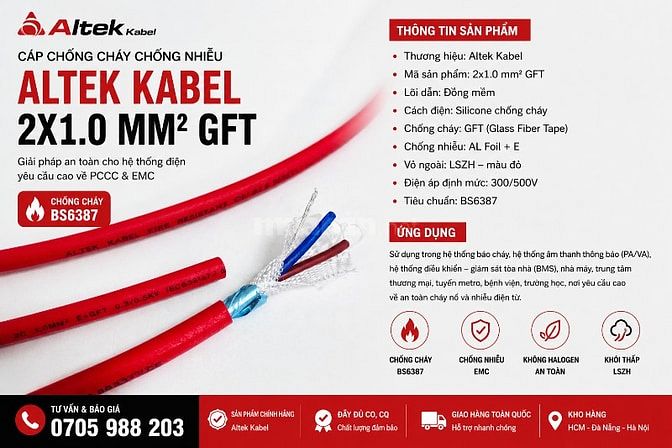 Cáp chống cháy chống nhiễu Altek Kabel 2x1.0 GFT - Cáp chống cháy FR