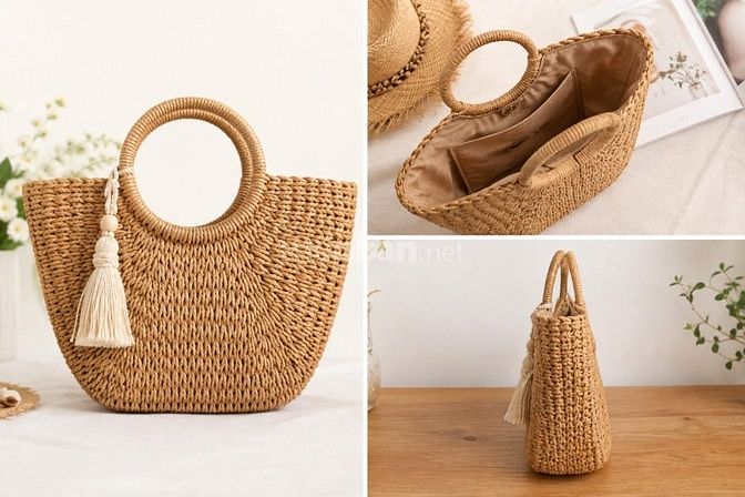 Phụ kiện đi biển Nàng Sò - Vòng tay, kẹp tóc, túi cói vỏ sò