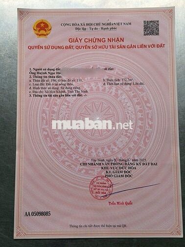 Bán đất nền gần Quốc lộ N2, Hậu Nghĩa, 172,7m², đường ô tô, giá tốt