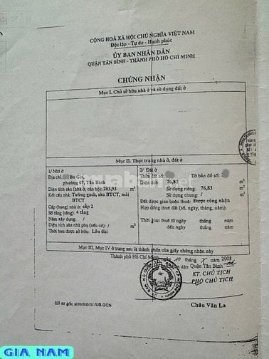 BÁN NHÀ MẶT TIỀN KINH DOANH : ĐƯỜNG BA GIA - P. 7 - Q. TÂN BÌNH -TPHCM