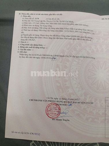 Chủ cần bán gấp miếng đất Trung Lập Hạ