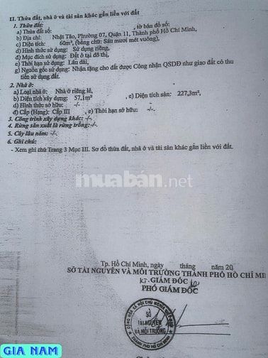 BÁN NHÀ MẶT TIỀN KINH DOANH : ĐƯỜNG NHẬT TẢO - P. 7 - Q. 11 - TPHCM