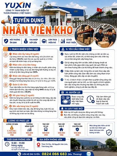Tuyển Nhân Viên Kho Nam - Thu Nhập 8-12 Triệu - Phỏng Vấn Hàng Ngày