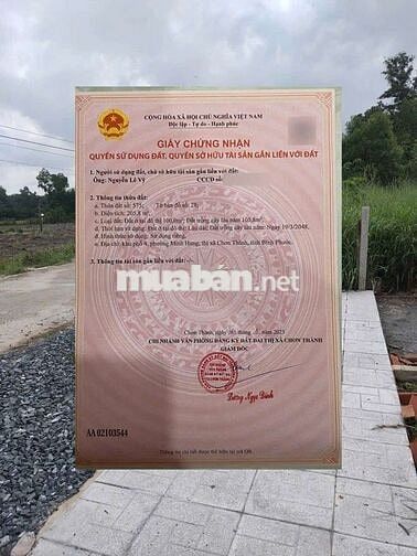 Bán đất chính chủ 200m², sổ riêng tại Minh Hưng, Chơn Thành